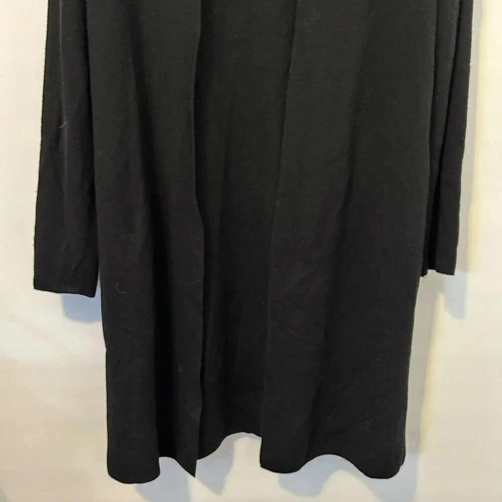 MM Lafleur womens M merino wool long line open front black cardigan sweater